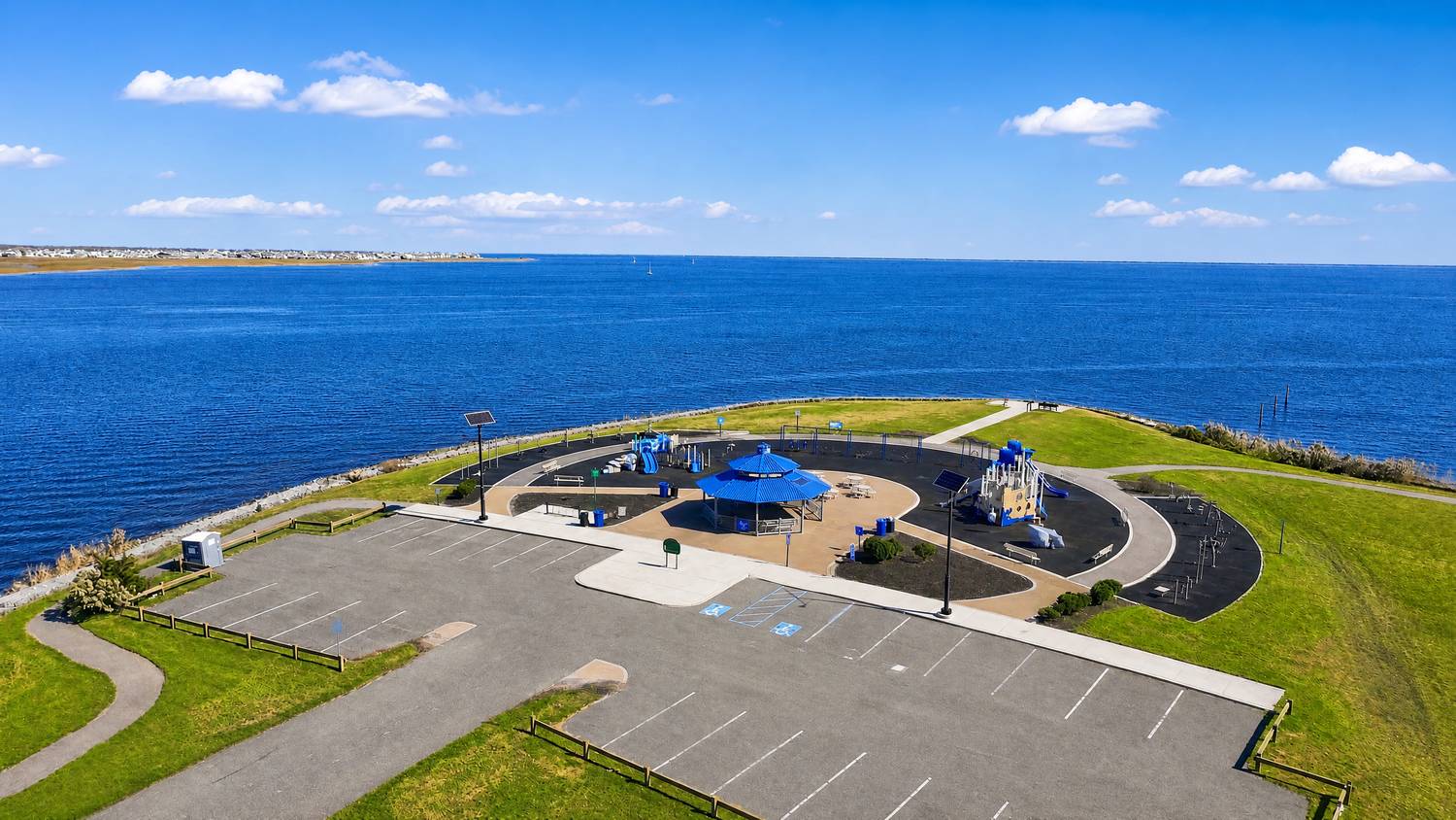 Aerial view of Bayfront Park on Barnegat Bay, one block from the home